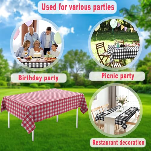 2 Packs Red Gingham Picnic Tablecloths 54 * 108 Inch Red and White Checkered Table Cloths Disposable Red Checke Rectangular Table Plastic Tablecloths for Party - color: Red Gingham, size: 54" x 108" Rectangular (2 Pack)