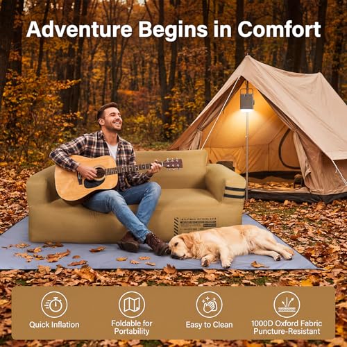 Portable Inflatable Couch with Built-in Pump,1000D Oxford Blow Up Sofa with Floor Mat for Camping,Beach,Party & Indoor | Puncture-Resistant Outdoor Inflatable Loveseat-Machine Washable,Quick Inflation