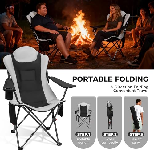 OUTSIDER Heated Camping Chair Heavy Duty 3-Position Folding Camp Chair with 3 Heat Levels,Cup Holder & Side Storage-Outdoor Heating Camping Chair for Adults, Supports 350lbs Battery Not Included(2pcs)