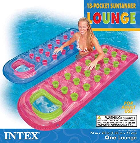INTEX 59895EP 18-Pocket Suntanner Inflatable Pool Float Raft Lounger Swimming Mat, 74" X 28", 1 Pack, Colors May Vary