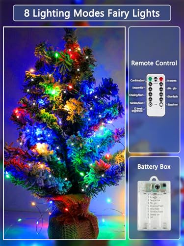 3 Pack Fairy Lights Battery Operated with Remote Control Timer, 26 FT 80 LED String Lights Outdoor Indoor, 8 Mode Twinkle Lights for Christmas Party Wedding Birthday Bedroom Decoration (Multicolor) - color: Multicolor, size: 3 Pack 80led