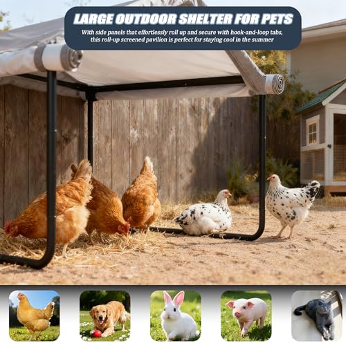 3 in 1 Extra Large Dog Canopy Outside,All-Season Outdoor Dog Shade XL with Roller Shutters and Removable Door,Pet Shelter Tent for Chicken Livestock 4'x 4'x 3.3' Winter & Summer and Rain - color: Grey
