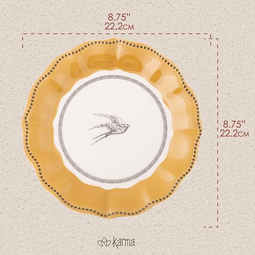 Karma, 8.75 inches Melamine Salad Plates Set of 4, Reusable Dishwasher Safe Plates for Outdoor and Indoor, Bird - color: Bird