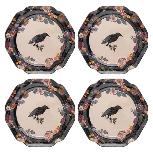 Karma, 8.75 inches Melamine Salad Plates Set of 4, Reusable Dishwasher Safe Plates for Outdoor and Indoor, Crow - color: Crow