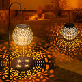 ODEETRONIC 2 Pack Warm White Outdoor Hanging Solar Garden Lanterns with Star Projection, Retro Hollowed-Out LED Lights, Waterproof for Yard Patio Lawn Porch Pathway Garden - size: 2 Pack, style: Warm White - Retro Hollow-out