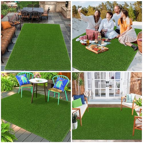 Bsmathom Artificial Grass Rug Indoor Outdoor Rug, 4x6Ft Artificial Grass Area Rug for Patio, Synthetic Artificial Grass Turf Fake Grass Rug with Drainage Holes for Balcony Garden Lawn Landscape - size: 4x6 Feet