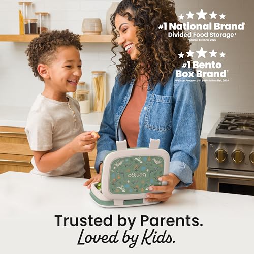 Bentgo Kids Prints Leak-Proof, 5-Compartment Bento-Style Kids Lunch Box - Ideal Portion Sizes for Ages 3-7, Durable, Drop-Proof, Dishwasher Safe, & PFAS & BPA-Free Materials (Dino Fossils) - color: Dino Fossils