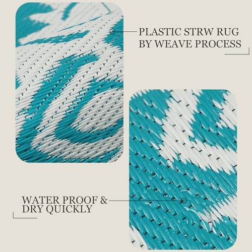 famibay Round Outdoor Rug 6ft Outdoor Plastic Straw Rug Boho Round Patio Rugs Outdoor Waterproof Reversible Camping Rug Potable Lightweight Circle Outdoor Rug for Patios Backyard Camping Porch(Teal) - color: Teal, size: Round 6ft