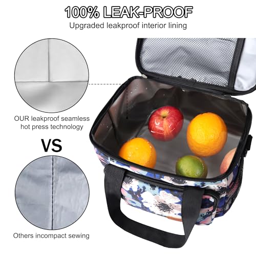 Femuar Lunch Bags for Women/Men, Insulated Lunch Bag for Work Office - Lunch Cooler Bag Leakproof Lunch Box with Adjustable Shoulder Strap - Ink foral - color: Ink foral, size: Medium Size