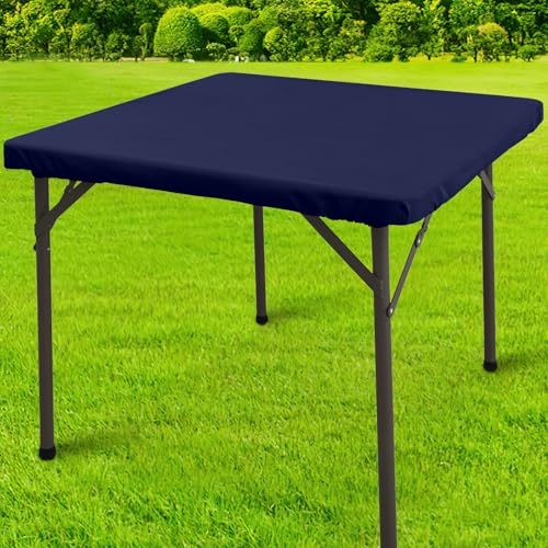 homing Square Table Cloth Cover, Waterproof Polyester Elastic Fitted Tablecloth, Washable Table Protector for Picnic, Camping, Outdoor (Navy Blue, 34" x 34") - color: Navy Blue, size: 34" x 34" (Square)
