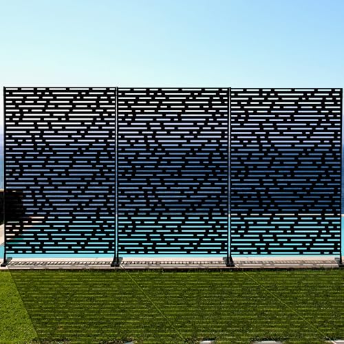 Kozyard Metal Privacy Screen 74" H x 47.2" W Decorative Outdoor Divider with Stand Panels Freestanding Screen Set for Deck Patio Balcony Garden Outdoor&Indoor (Black/Dotted Line) - color: Black/Dotted Line