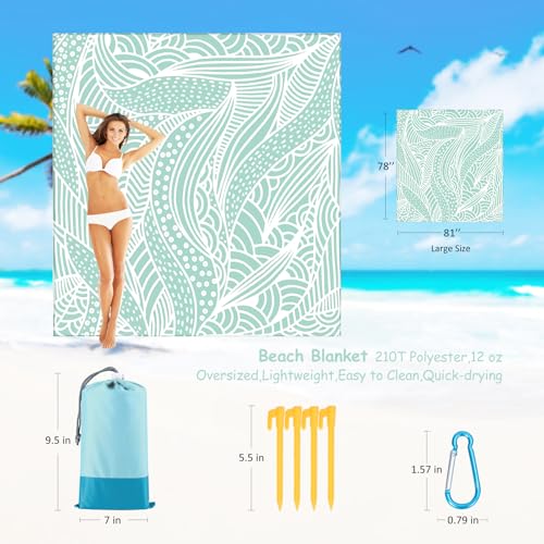Beach Blanket Waterproof Sandproof 1-7 Adult Oversized 78 '' × 81 '' Lightweight Durable Compact Sand Free Extra Large Beach Mat for Travel Camping Hiking Picnic Blanket - color: Leaves3, size: 78“x81”
