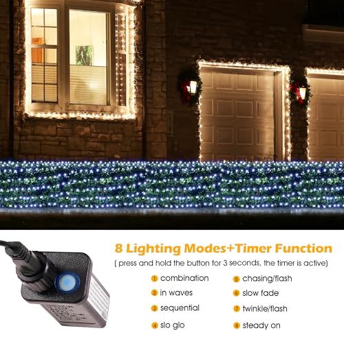 BlcTec Christmas Net Lights 360 LED 9.8ft x 6.6ft Outdoor Christmas Lights with 8 Modes, Timer, Connectable, Waterproof for Trees, Bushes, Shrubs, Yard Outdoor Decorations, Cool White - color: Cool White, size: 360LED