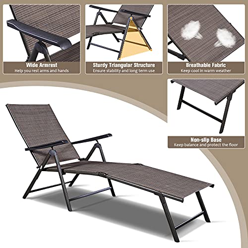 S AFSTAR Patio Chaise Lounges, Outdoor Reclining Lounge Chairs with Adjustable Backrest & Heavy Duty Steel Frame, Recliner Chair for Poolside Lawn Backyard (1)