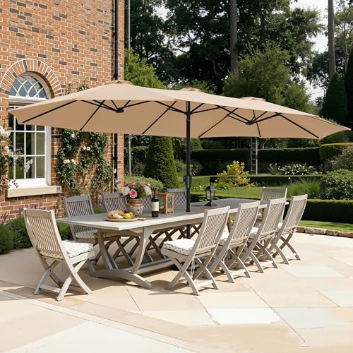 SUPERJARE 15FT Outdoor Umbrella for Patio, Double sided Pool Umbrellas with Fade Resistant Canopy, Large Table Umbrella for Deck, Market, Backyard - Beige(No Base) - color: Beige, size: 15FT