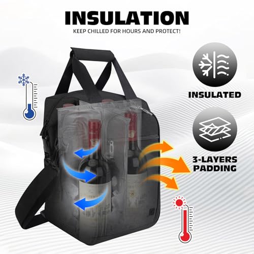 ALLCAMP 4 Bottle Wine Gift Bag - Insulated Tote Cooler, Adjustable Strap, Includes 4 Wine Glasses, Napkins & Corkscrew, Portable Travel Gifting (Black) - color: Jet Black, size: 4 Bottle