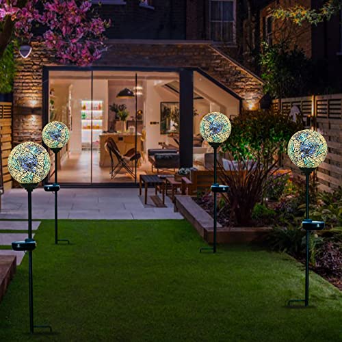 VCUTEKA Mosaic Solar Light, Solar Garden Decorative Lights Outdoor Waterproof LED Pathway Stake Light for Landscape Patio Yard Deck Walkway Decoration, 2 Pack - color: Yellow