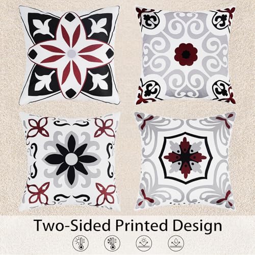Pyonic Black White Gray Outdoor Pillows Waterproof Throw Pillow Covers Set of 4 Floral Printed and Boho Farmhouse Outdoor Pillow Covers for Patio Funiture Garden 18x18 Inch - color: Black Brown, size: 18" x 18" (Pack of 4)