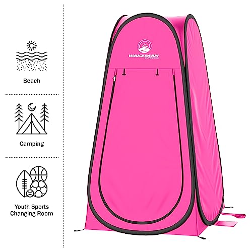 Wakeman Pop Up Changing Tent, 3.3 x 3.3 x 6.2ft, Camping Shower Tent for Portable Toilet Stall or Dressing Room with Carry Bag for Camping, Beach, or Tailgate, Polyester - color: Pink