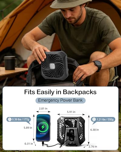 Odoland Portable Camping Fan with LED Lantern, 40H Rechargeable Battery Operated Quiet Tent Fan with Hanging Hook for RV Car Beach Outdoor Hurricane Emergency Outages - color: Black