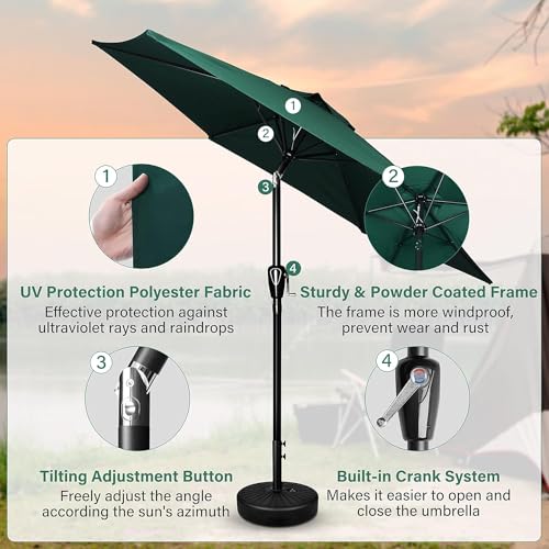Simple Deluxe 9' Patio Umbrella Outdoor Table Market Yard Umbrella with Push Button Tilt/Crank - color: Green, size: 9ft 2Pack