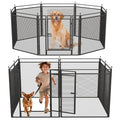 Dog Playpen with Safety Mesh, 40" Height 8 Panels Metal Dog Fence Indoor Outdoor, Portable Dog Kennel for Camping, Yard & RV | Black-Silver - size: 40'', style: 8 Panels