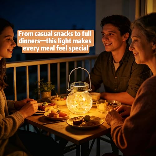 Cooo 2 Pack Crackle Glass Solar Lantern with 30 LED Firefly Lights– Waterproof Outdoor Hanging Lamp 215% Larger Solar Panel, Anti-Rust Lids Decorative Lighting for Garden Patio Table