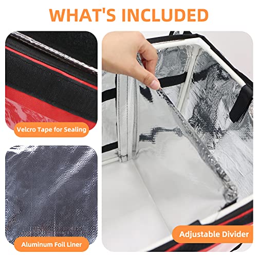 Red Insulated Bags For Food Delivery XL - 18.1" x 13.8" x 13.8", Commercial Insulated Food Delivery Bag w/ Divider, Waterproof & Foldable Catering Bag Food Deliveries, Delivery Pizza Bags 12 Inches - color: Red, size: 48 L