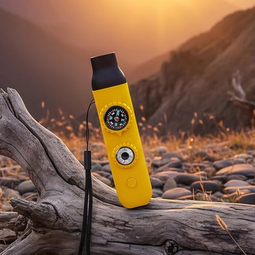 Multifunctional Survival Emergency Whistle for Kids with Compass Hiking Survival, Thermometer & Neck Lanyard | Emergency Safety Gear for Hiking, Camping, Kayaking, Boating, Climbing - color: egg yellow
