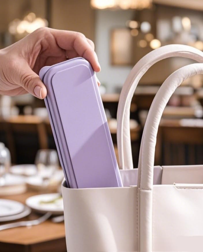 Travel Utensils Set - Reusable 5 Sets Wheat Straw Plastic Cutlery with Case, Portable Forks Spoons and Knives Set, Eco-Friendly BPA Free for Daily Use (5 Purple) - color: 5 Purple
