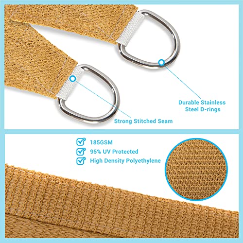 AsterOutdoor Sun Shade Sail Rectangle 10' x 10' UV Block Canopy for Patio Backyard Lawn Garden Outdoor Activities, Sand - color: Sand, size: 10' x 10'