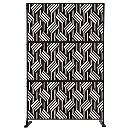 Kozyard Metal Privacy Screen 74" H x 47.2" W Decorative Outdoor Divider with Stand Panels Freestanding Screen Set for Deck Patio Balcony Garden Outdoor&Indoor(Black/Iron Weave) - color: Iron Weave