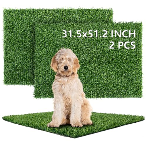 TOOKOO 2 Pack Fake Grass Pee Pad for Dogs Potty Traning - 31.5"x51.2" Replacement & Realistic Pet Artificial Grass Patch Turf Indoor Outdoor Use - size: 31.5inchx51.2inch - 2 Pack