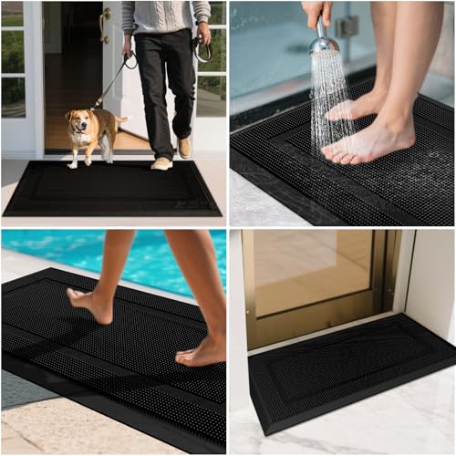 BEHERO Rubber Outdoor Mat, Anti Fatigue Rubber Floor Mats, Non-Slip Front Door Mats Entrance, Heavy Duty Pool Mat Outside for Entryway, Garage Doormat Waterproof, Black - size: 1'5" x 3' (Rectangular)
