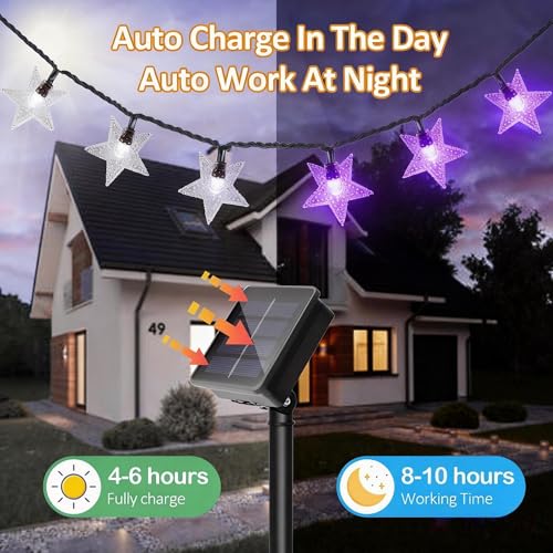 Twinkle Solar Star String Lights Outdoor Waterproof Fairy Lights 39FT 100 LED with 8 Lighting Modes for Camping Garden Wedding Party Tree Holidays Backyard Patio (Purple) - color: Purple