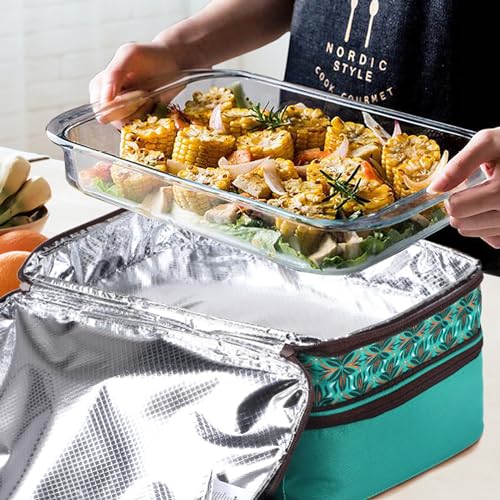 MIER Insulated Double Casserole Carrier Bag Thermal Lunch Tote for Lasagna Lugger, Potluck Parties, Picnic, Beach, Fits 9 x 13 Inches Baking Dish, Casserole Dish, Expandable by Mid Zipper, Teal - color: Teal