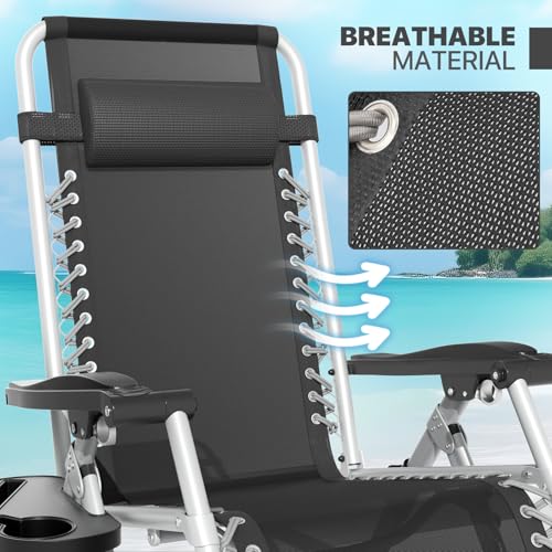 Magshion Zero Gravity Chair with Cushion, Reclining Outdoor Patio Lounge Chair, Folding Indoor Anti Gravity Recliner, Portable Lounger with Removable Cup Holder Side Tray and Pillow Headrest (Black) - color: Black