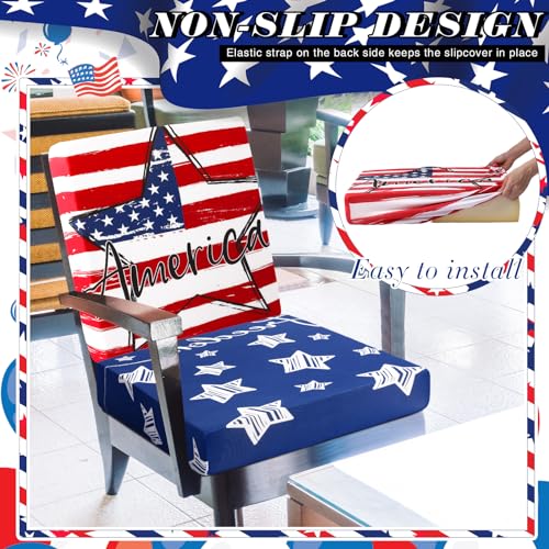 Newwiee 8Pcs Patio Cushion Covers Stretch Outdoor Cushion Cover Replacement for Patio Furniture Sofa Couch Slipcovers, Soft Flexibility Washable Furniture Protector(Independence Day,Classic Color) - color: Classic Color, style: Traditional