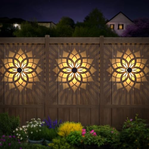 2 Pack Solar Fence Lights Metal Solar Powered Outdoor Wall Deck Step Lights Mandala Theme Waterproof Fence Light for Garden Post Patio Backyard Yard Decor, Gardening Gifts for Women Mom Grandma - color: Geometric Mandala, size: 2 Pack