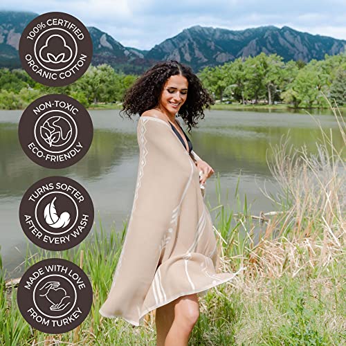 FESHKA Sand Proof Turkish Beach Towel – Oversized, Quick Dry & Lightweight Travel Towel - 100% Organic Cotton Beach Blanket - Perfect for Bath, Pool & Picnic | Native (Brown) - color: 06 - Brown