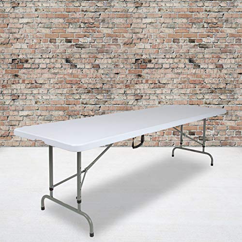 EMMA + OLIVER 8' Height-Adjustable Rectangular Bi-Fold Plastic Folding Table, Long Plastic Foldable Table for Residential Indoor/Outdoor Events, White