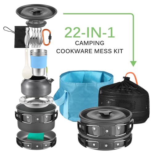 Lixada 22PCS Camping Cookware Kit Camping Utensils Cooking Set Camping Pot Pan Cooking Set Camp Cookware Set with Mesh Bag for Outdoor Camping Hiking Backpacking 1-3 Person