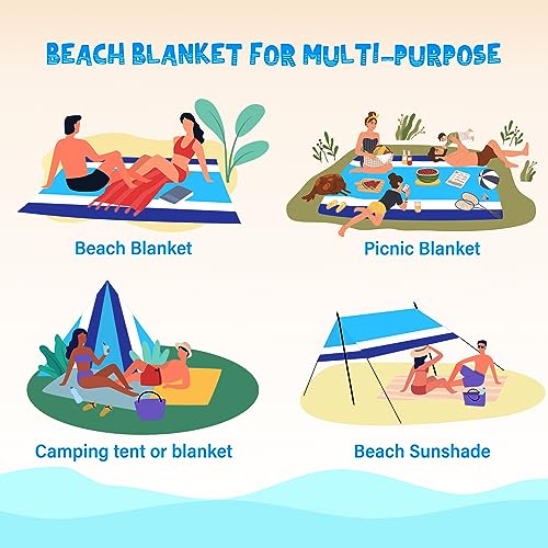 Beach Blanket Waterproof Sandproof 1-7 Adult Oversized 78 '' × 110 '' Lightweight Durable Compact Sand Free Extra Large Beach Mat for Travel Camping Hiking Picnic - color: Bluewhite, size: 78“x110”