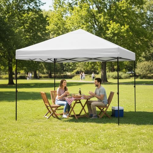 COBIZI Waterproof Stable Winterproof Pavilion with Bag with Wheels,Pop Up Folding Pavilion Party Tent,1 Person Install Sun Protection Garden Pavilion for Beach Wedding Camping - color: White, size: 8×8 （No Walls）