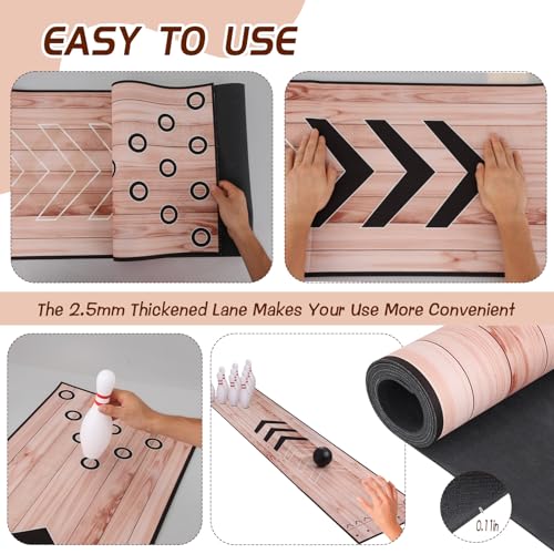 Mini Bowling Set, Indoor & Outdoor Home Bowling Alley Set with Thicken Lane, Bowling Pins & Ball Set for Family & Friends, Diatomite & Rubber Materials Lane (Upgrade)