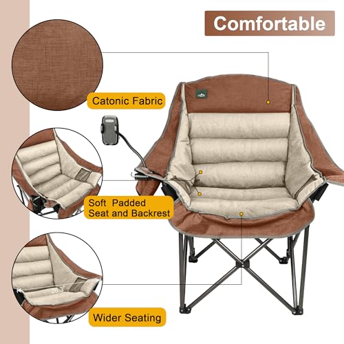 Northroad Oversized XL Padded Camping Chair w/Cell Phone Holder, Large Camp Chair, Foldable Lawn Chair w/Cup Holder,Carry Bag for Outdoor Hiking, Picnics, Heavy-Duty 400-lbs Capacity, Moca - color: Moca