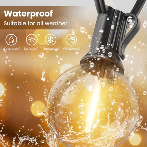 RTTY 150 FT Outdoor String Lights Patio Light for Outside, Waterproof G40 Shatterproof LED Bulbs, Dimmable Hanging Connectable Globe Lighting for Bistro, Backyard, Porch, Balcony, Cafe, Warm White - size: 150FT