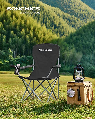 SONGMICS Set of 2 Folding Camping Chairs, Comfortable, Heavy Duty Structure, Max. Load Capacity 330 lb, Outdoor Chair with Cup Holder, for Camping, Garden, Fishing, Terrace, Black UGCB08BK - color: Black, style: 2PC (21.3"D x 33.9"W x 38.2"H)