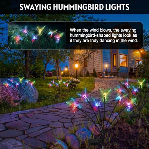 4 Pack Solar Hummingbird Lights Outdoor Garden, 6 Head Solar Swaying Pathway Stake Lights Waterproof for Yard Lawn Patio Walkway Landscape Decor - style: Hummingbird