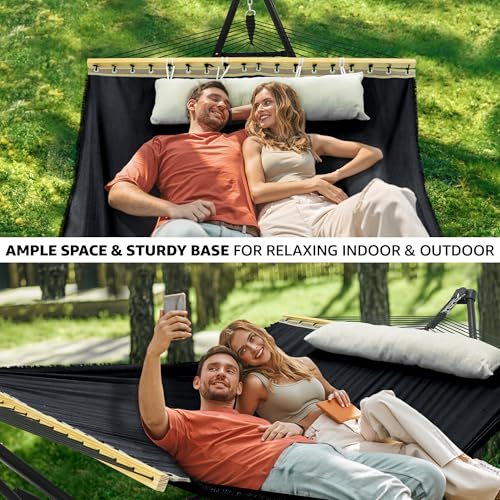 Tranquillo Unity Signature Steel Hammock Stand – 800 lbs Heavy-Duty Frame with Smooth, Noiseless Swing, Pre-Assembled for Quick Setup, Perfect for Indoor & Outdoor Relaxation; Black - color: 4. Black Canvas, size: Large
